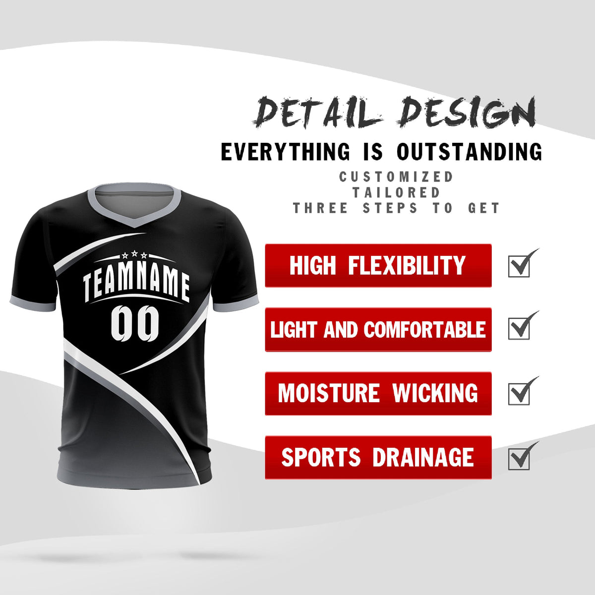 Custom Black Gray Color Block Training Uniform For Men Soccer Sets Jersey
