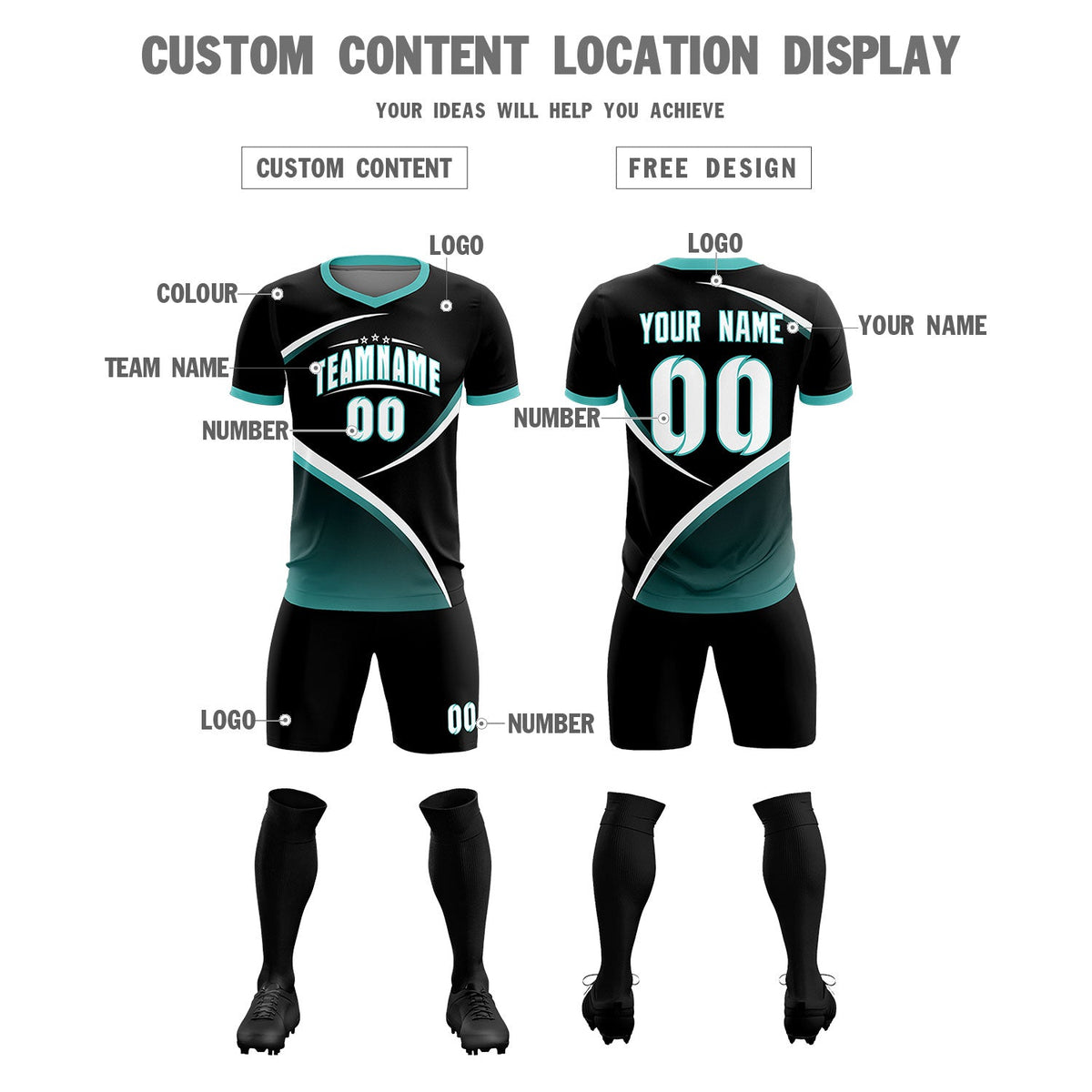 Custom Black Bright Green Color Block Training Uniform For Men Soccer Sets Jersey