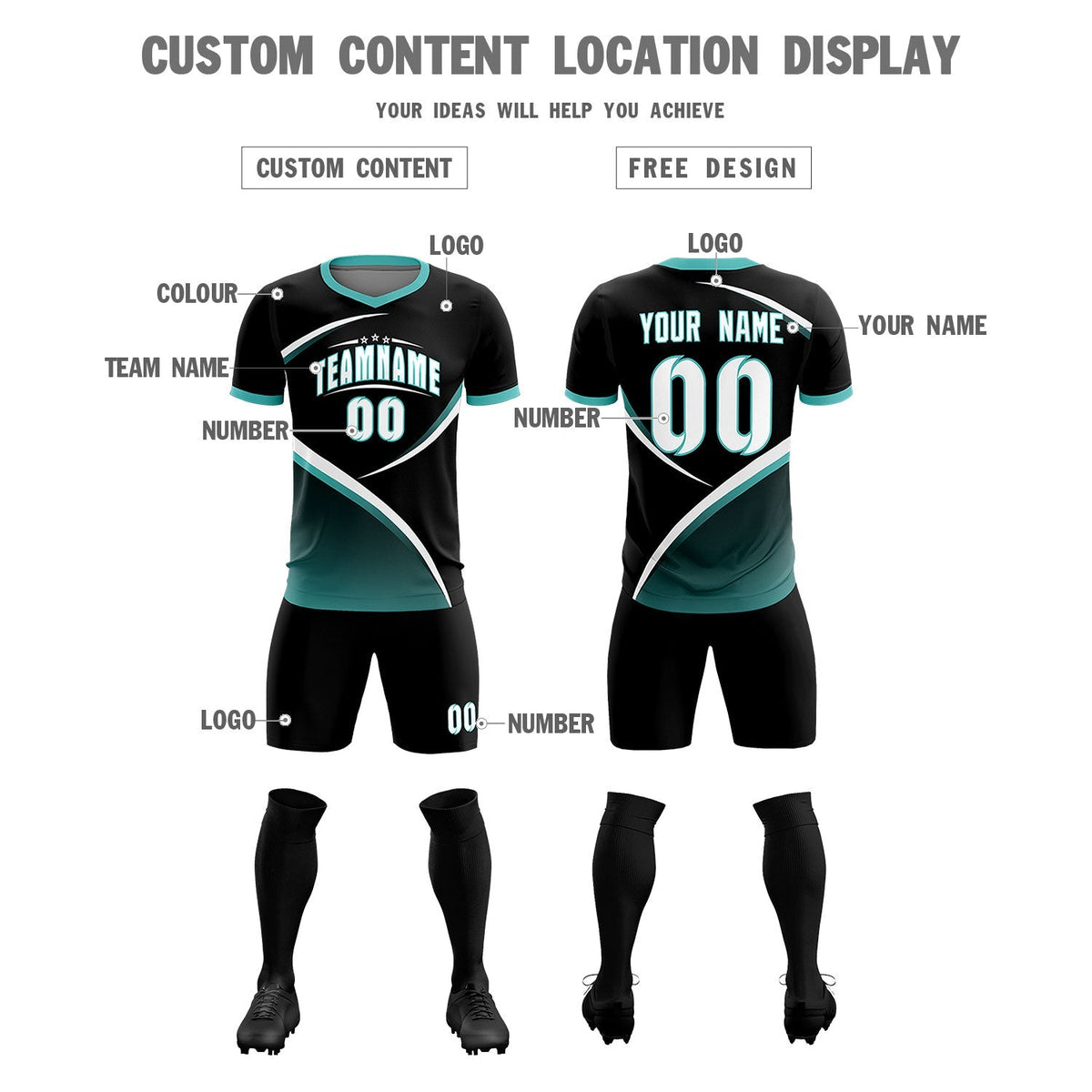 Custom Black Bright Green Color Block Training Uniform For Men Soccer Sets Jersey