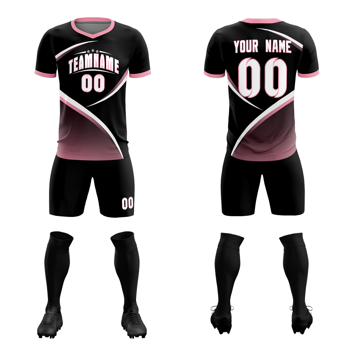 Custom Black Light Pink Color Block Training Uniform For Men Soccer Sets Jersey