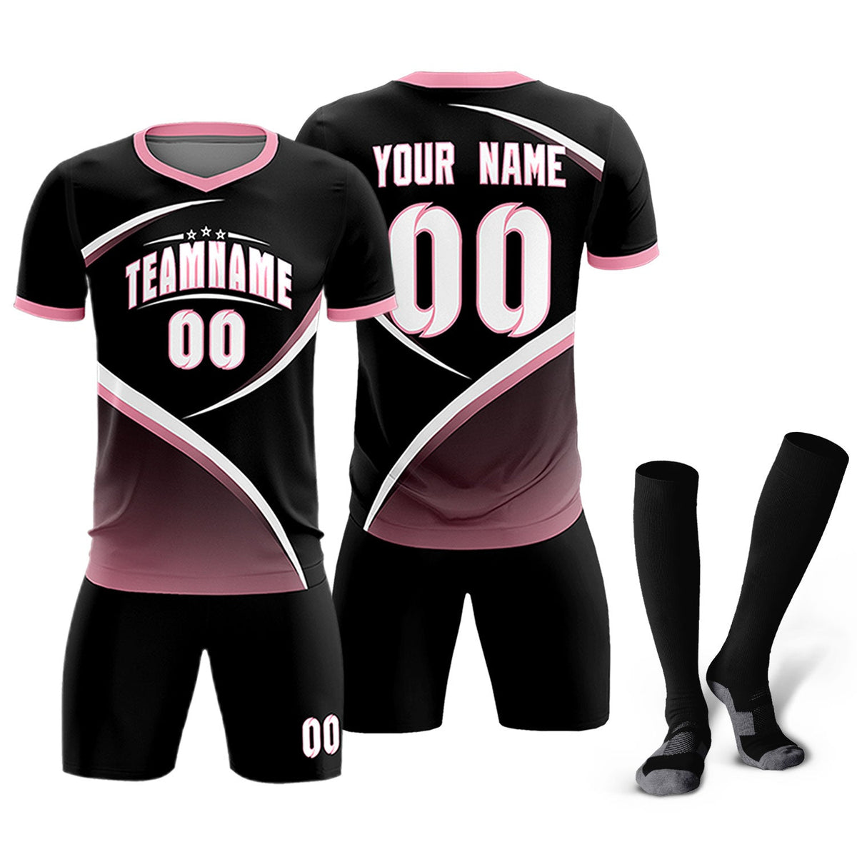 Custom Black Light Pink Color Block Training Uniform For Men Soccer Sets Jersey