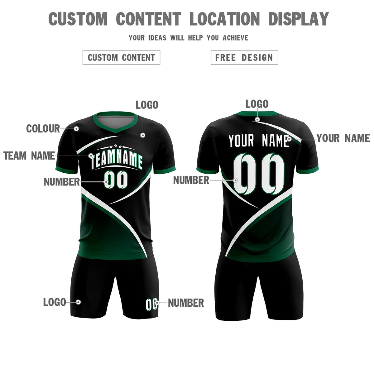 Custom Black Kelly Green Color Block Training Uniform For Men Soccer Sets Jersey