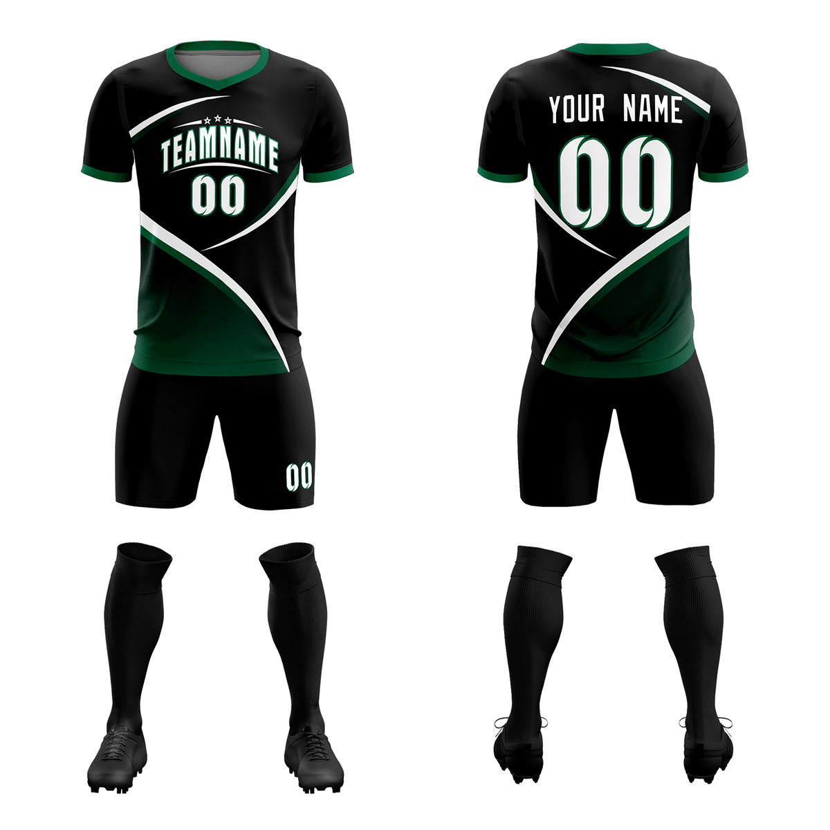 Custom Black Kelly Green Color Block Training Uniform For Men Soccer Sets Jersey