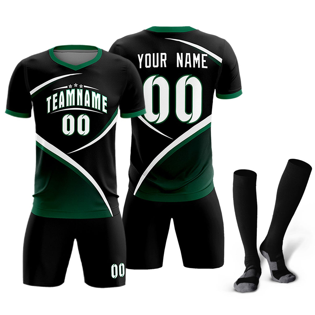 Custom Black Kelly Green Color Block Training Uniform For Men Soccer Sets Jersey