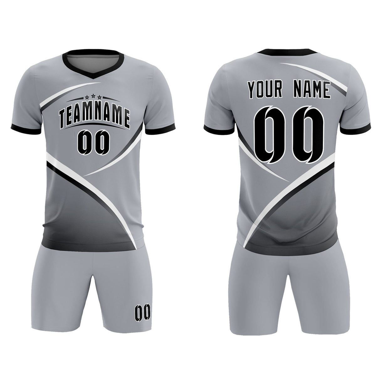 Custom Gray Black Color Block Training Uniform For Men Soccer Sets Jersey