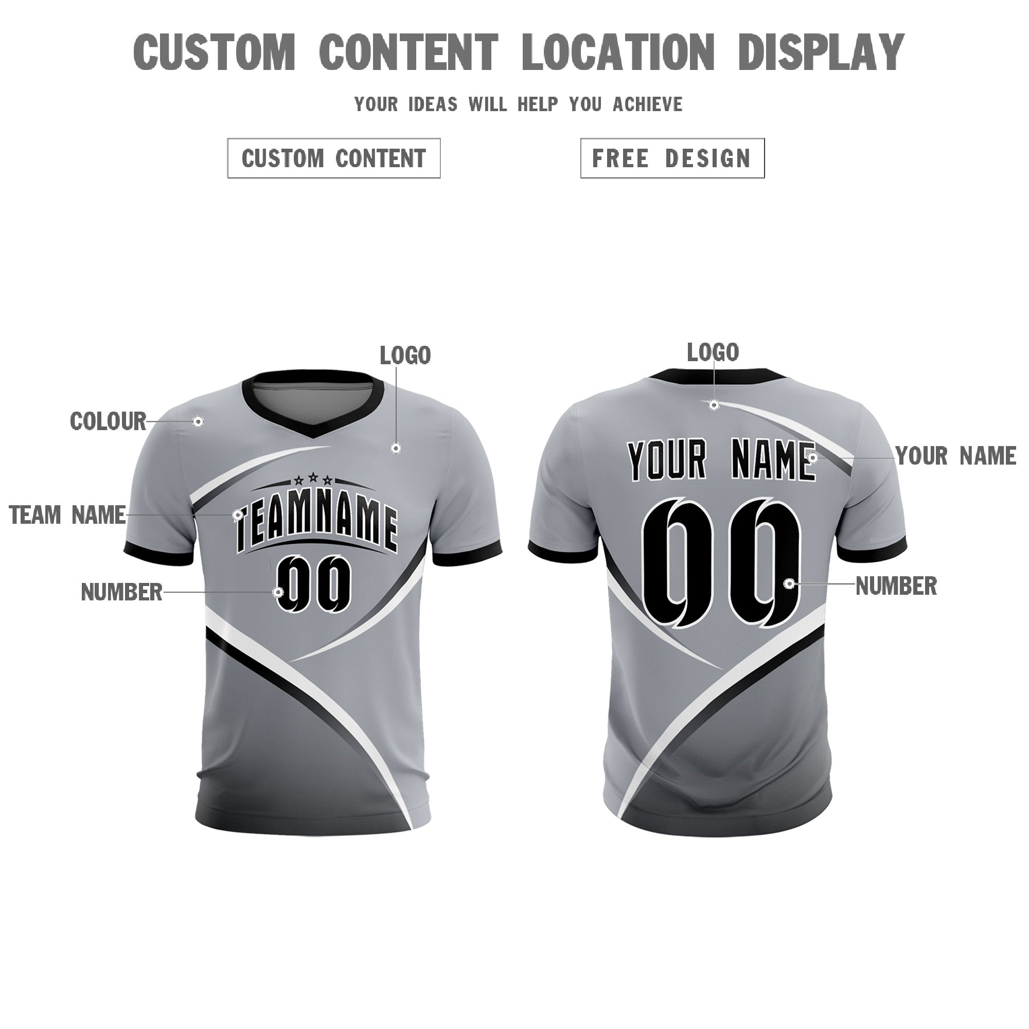 Custom Gray Black Color Block Training Uniform For Men Soccer Sets Jersey