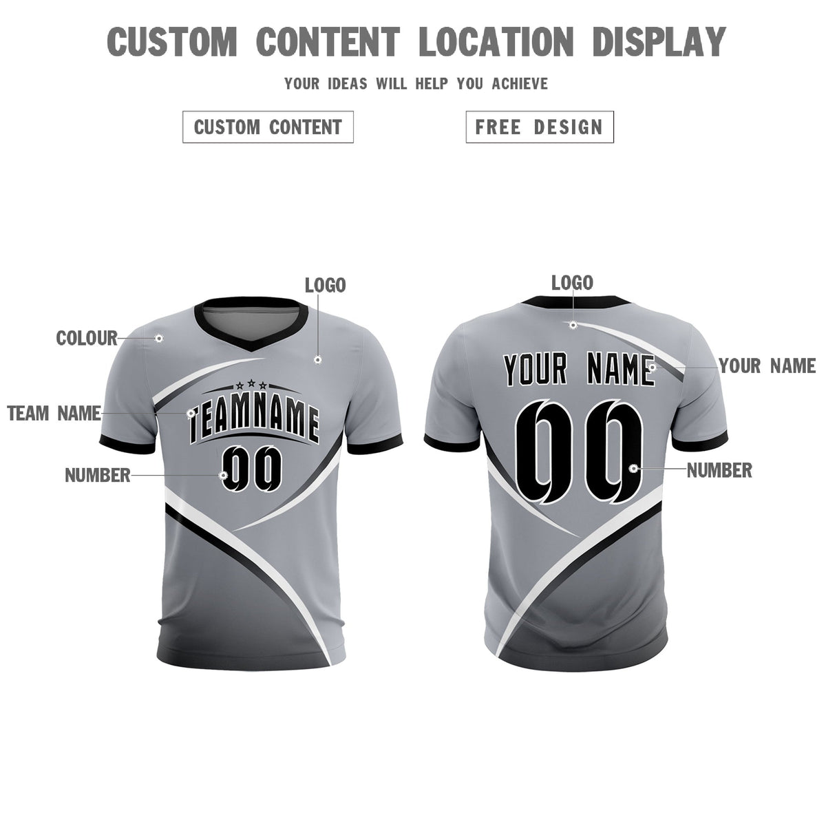 Custom Gray Black Color Block Training Uniform For Men Football Kits Jersey