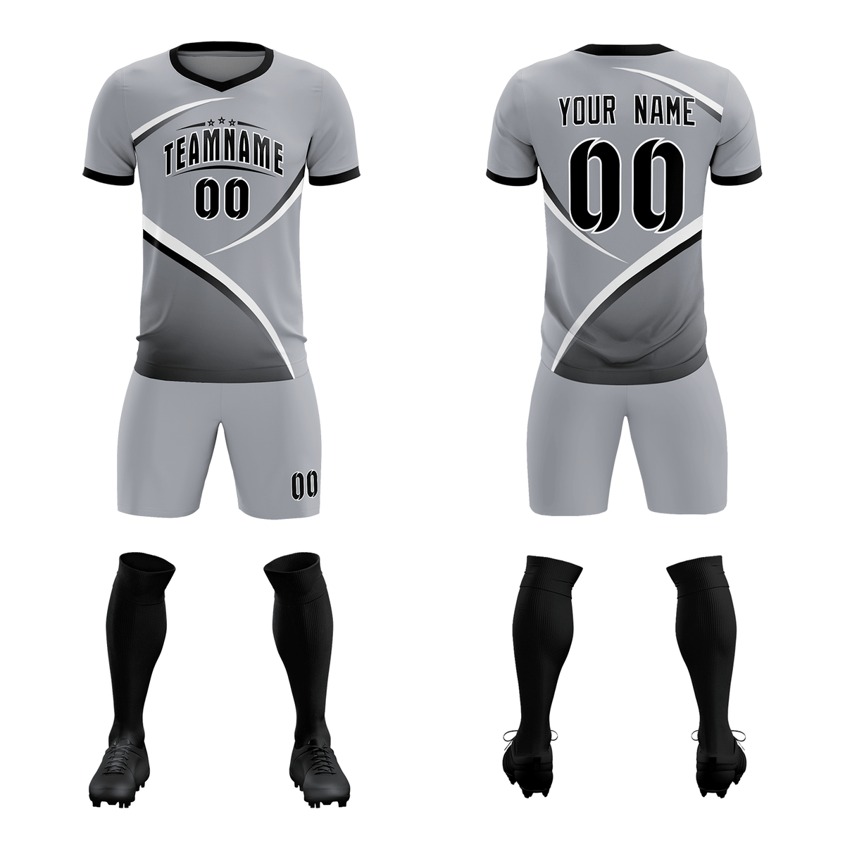 Custom Gray Black Color Block Training Uniform For Men Soccer Sets Jersey