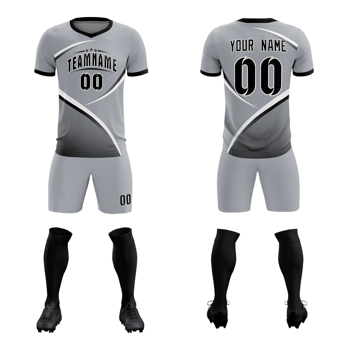 Custom Gray Black Color Block Training Uniform For Men Football Kits Jersey