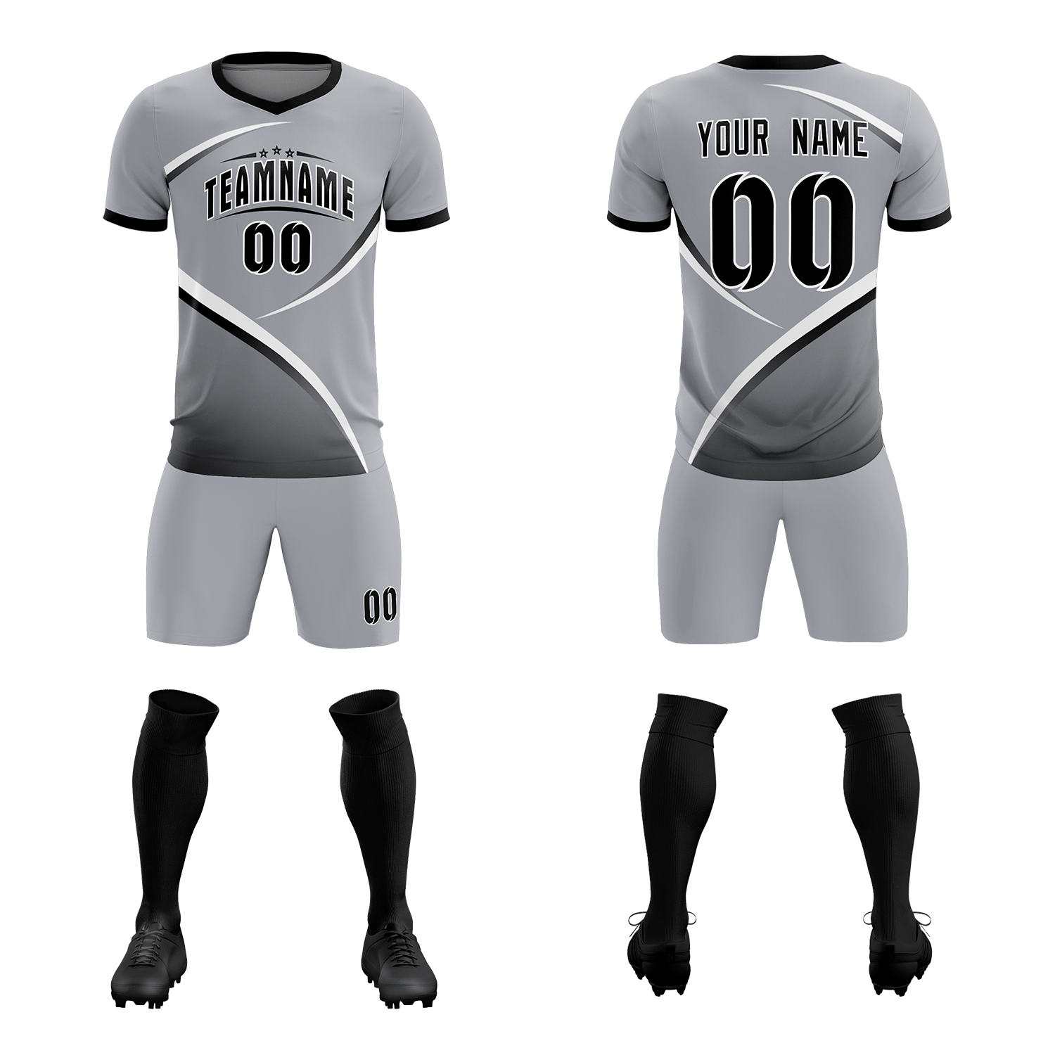Custom Gray Black Color Block Training Uniform For Men Soccer Sets Jersey