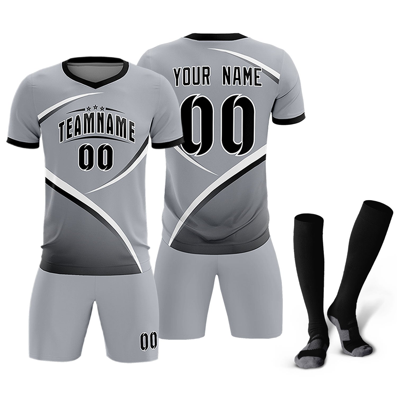 Custom Gray Black Color Block Training Uniform For Men Soccer Sets Jersey