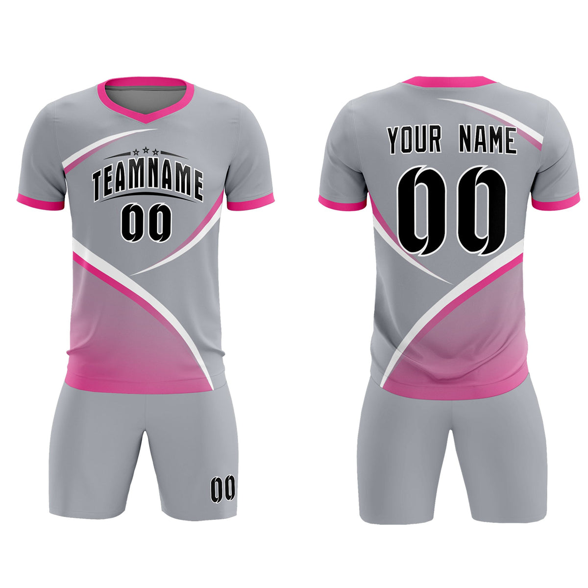 Custom Gray Pink Color Block Training Uniform For Men Soccer Sets Jersey