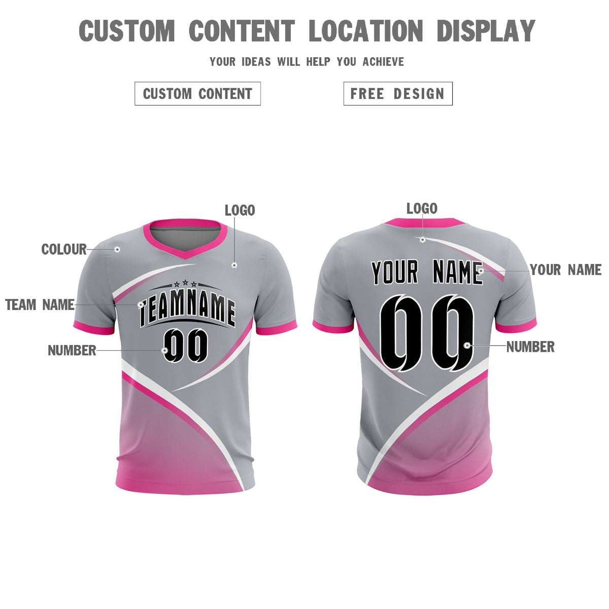 Custom Gray Pink Color Block Training Uniform For Men Football Kits Jersey