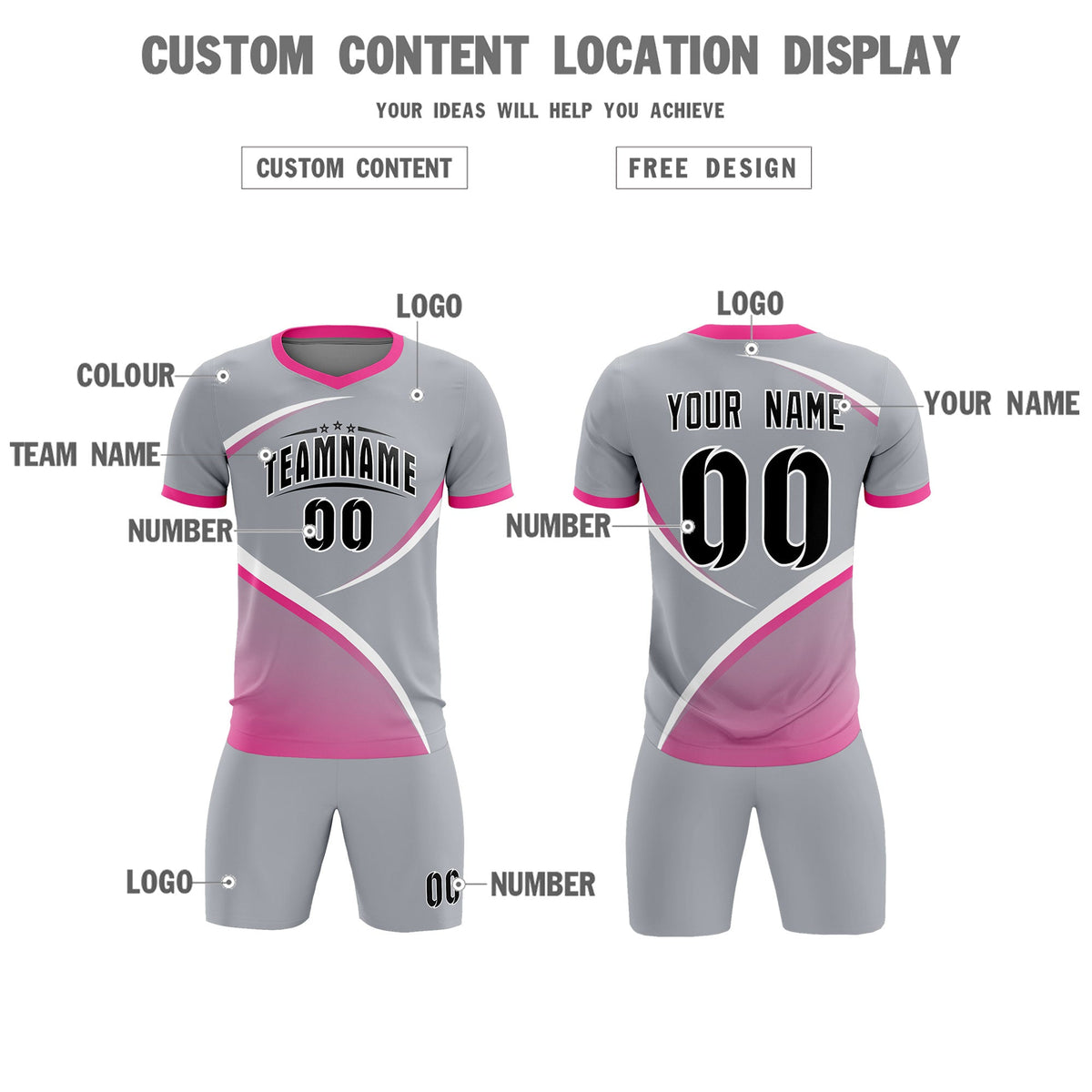 Custom Gray Pink Color Block Training Uniform For Men Football Kits Jersey
