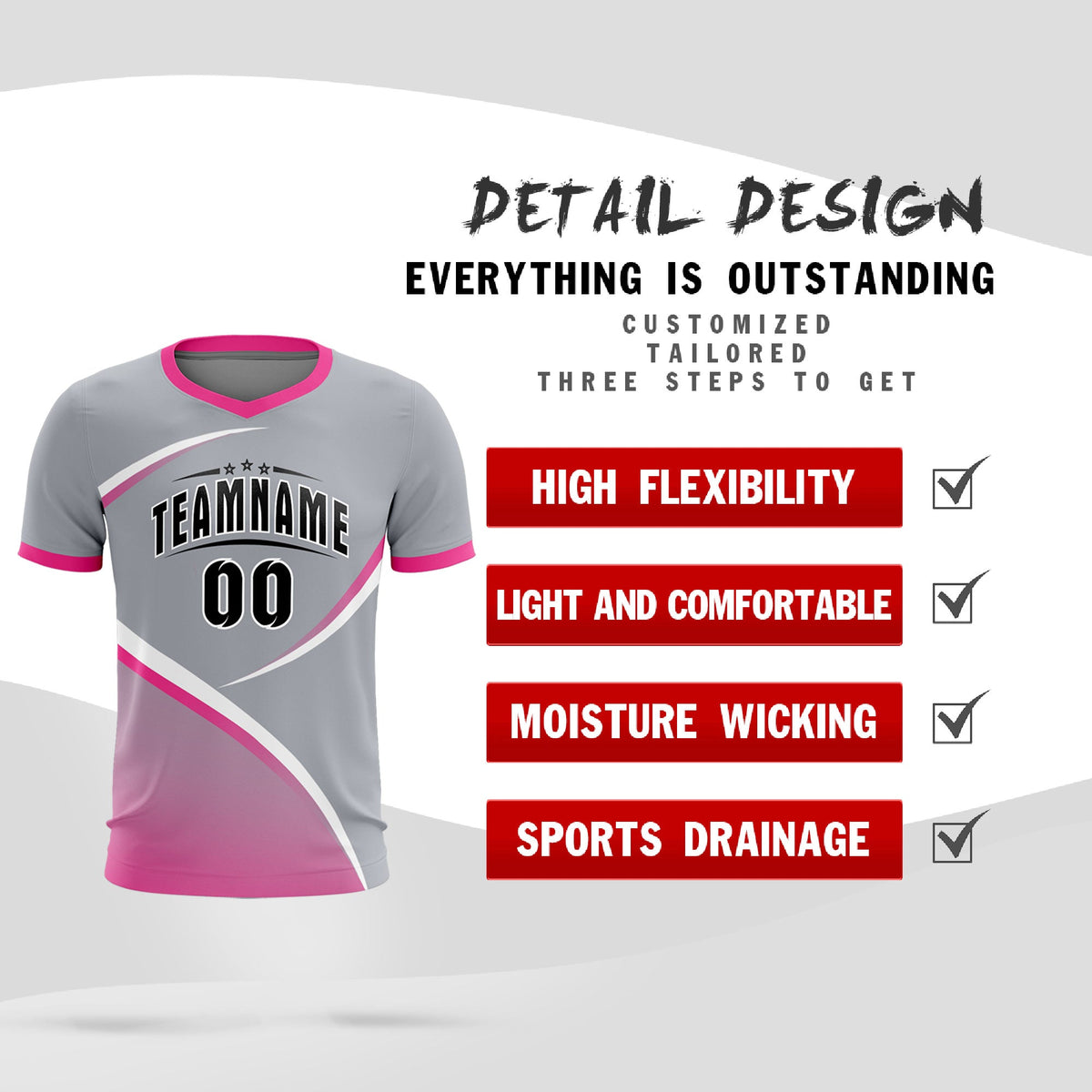 Custom Gray Pink Color Block Training Uniform For Men Football Kits Jersey