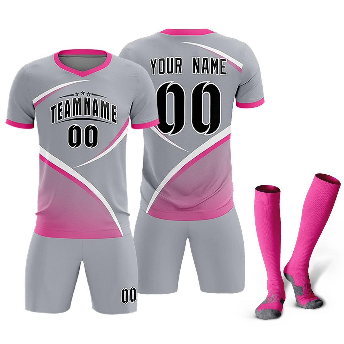 Custom Gray Pink Color Block Training Uniform For Men Football Kits Jersey