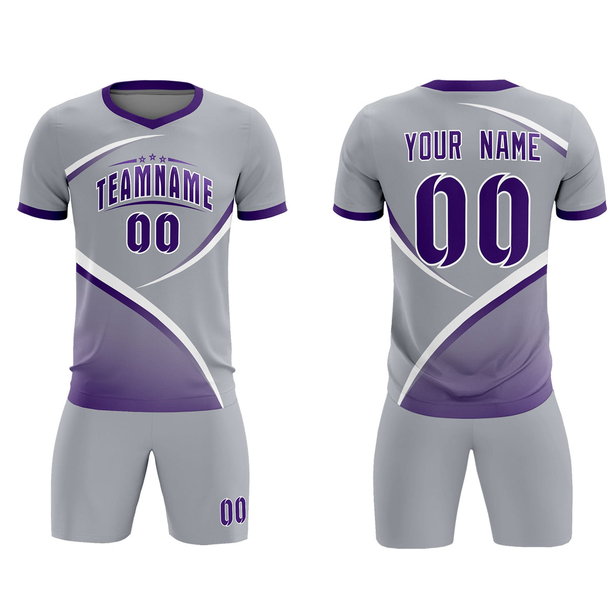 Custom Gray Purple Color Block Training Uniform For Men Football Kits Jersey