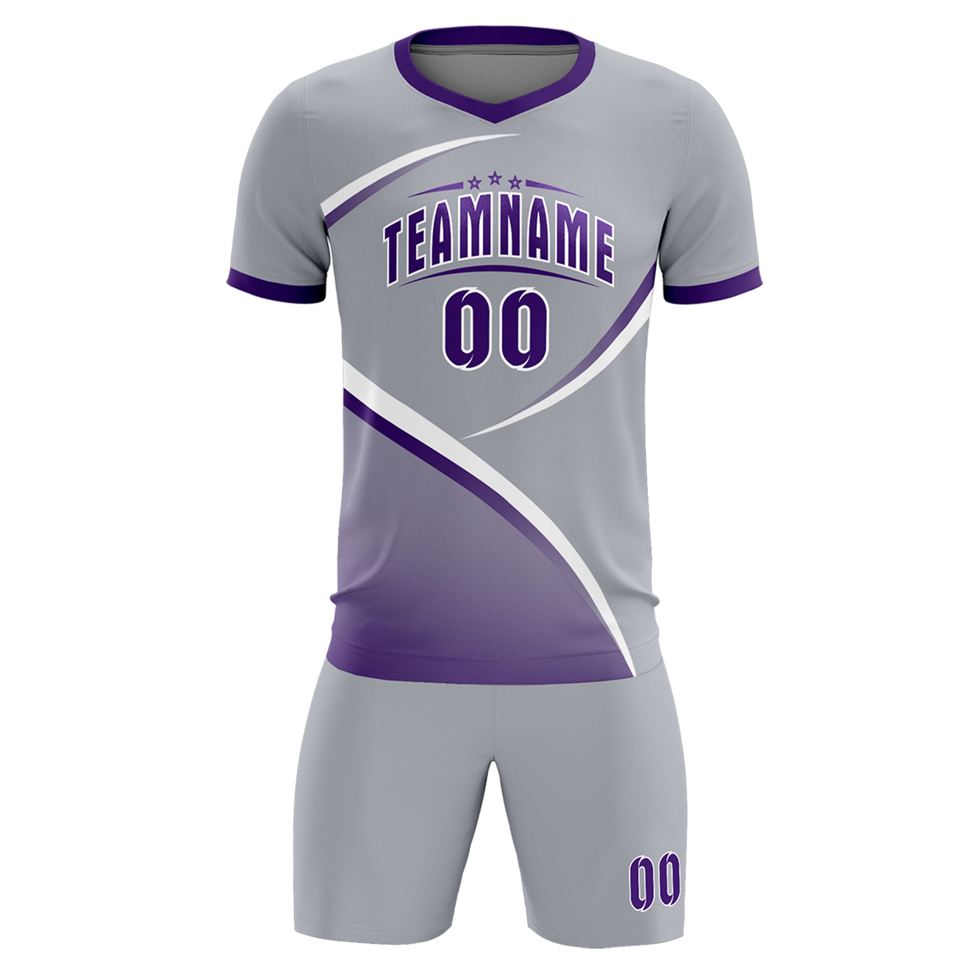 Custom Gray Purple Color Block Training Uniform For Men Soccer Sets Jersey