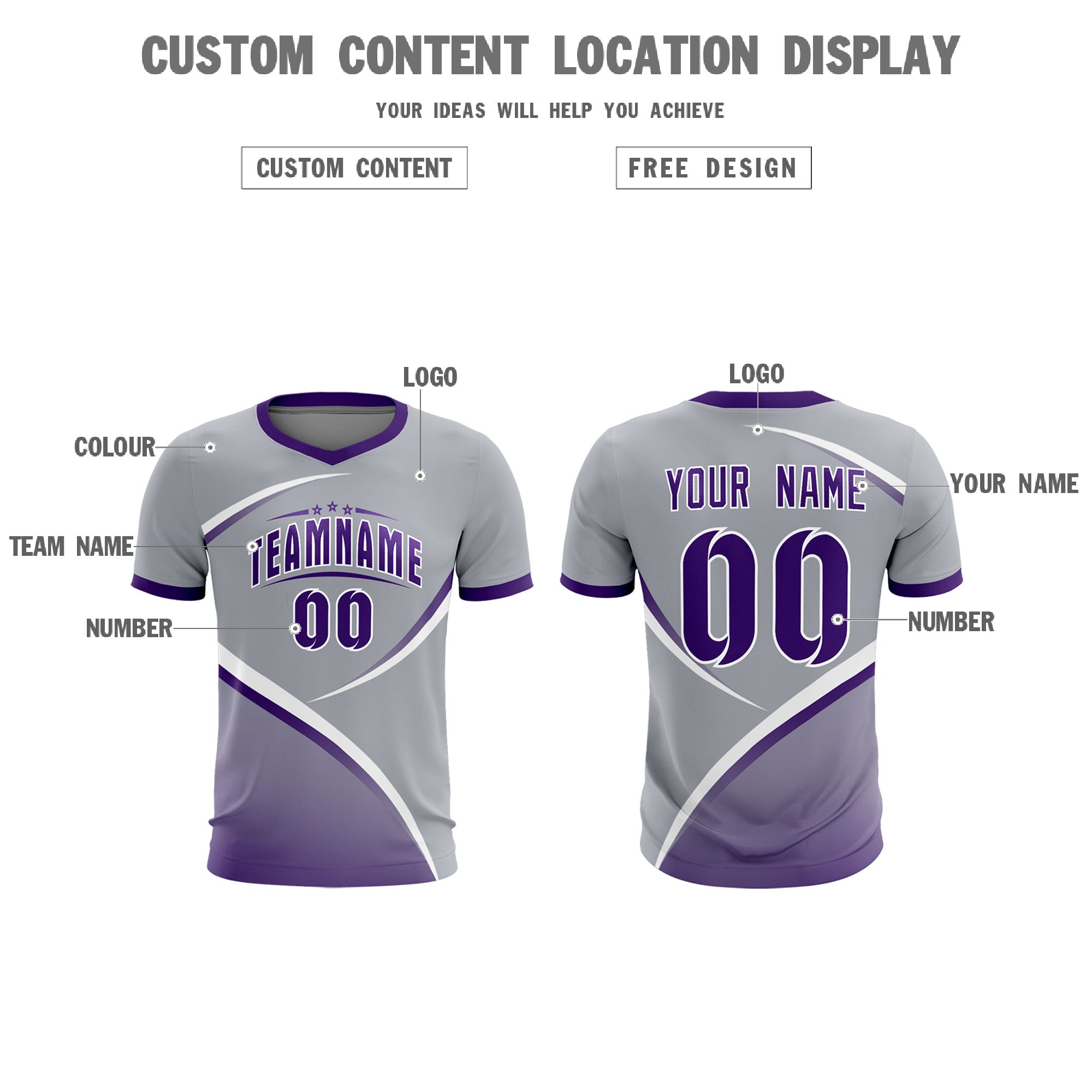 Custom Gray Purple Color Block Training Uniform For Men Soccer Sets Jersey