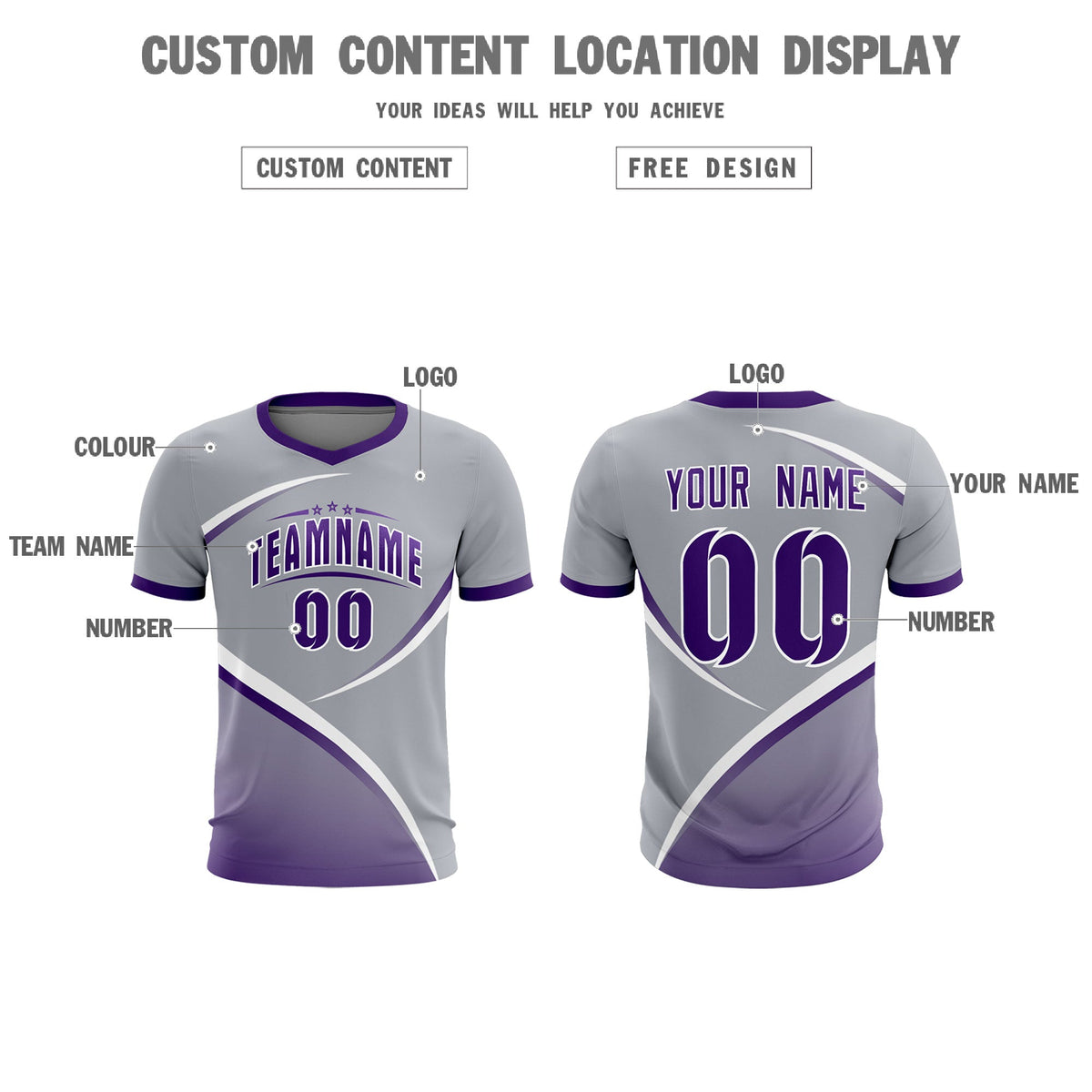 Custom Gray Purple Color Block Training Uniform For Men Football Kits Jersey