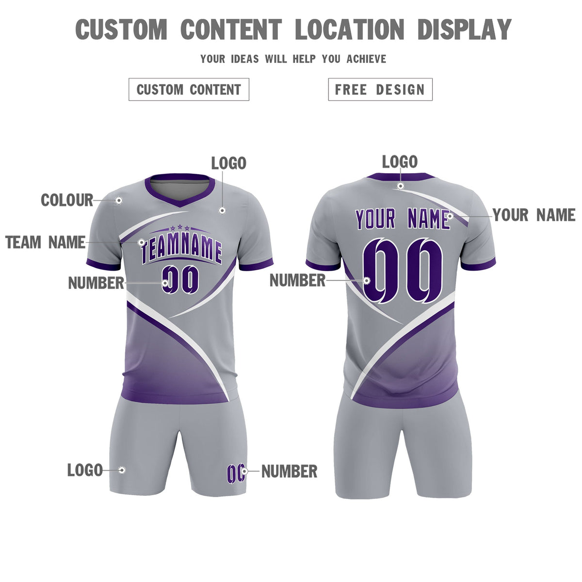 Custom Gray Purple Color Block Training Uniform For Men Football Kits Jersey