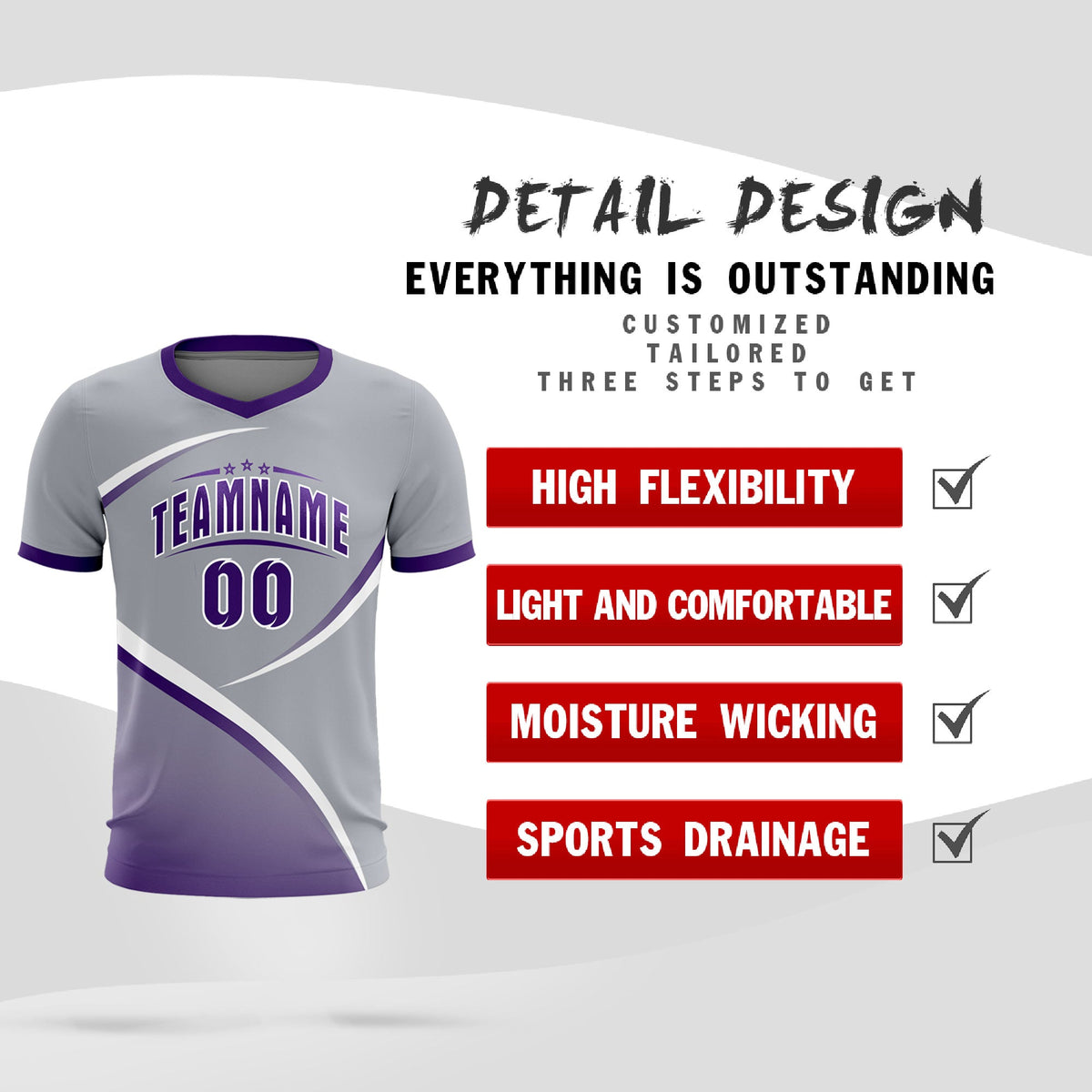 Custom Gray Purple Color Block Training Uniform For Men Football Kits Jersey