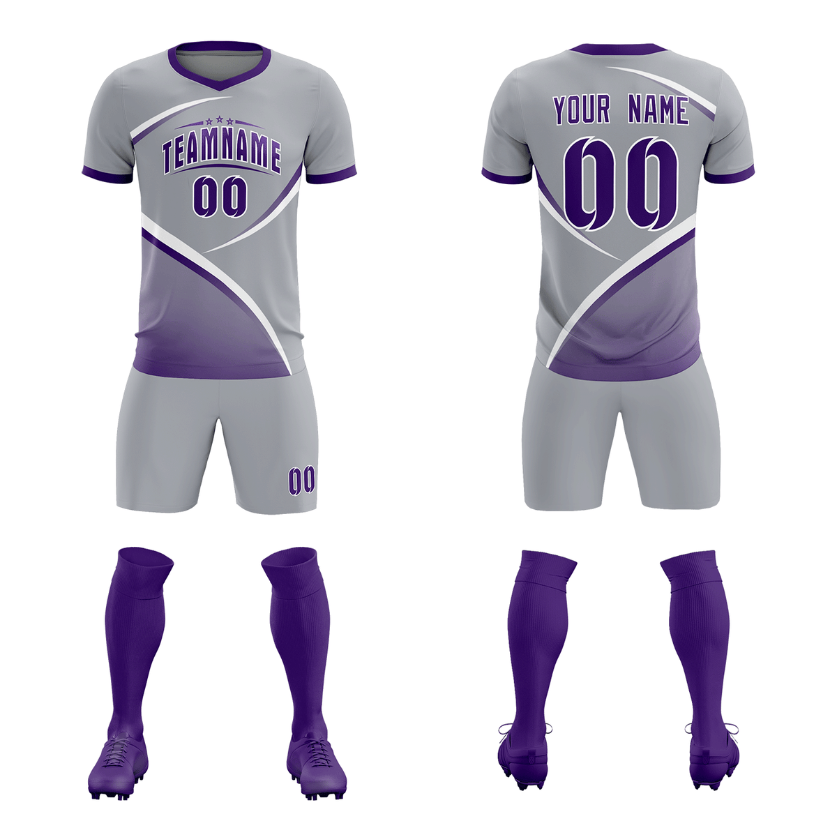 Custom Gray Purple Color Block Training Uniform For Men Football Kits Jersey