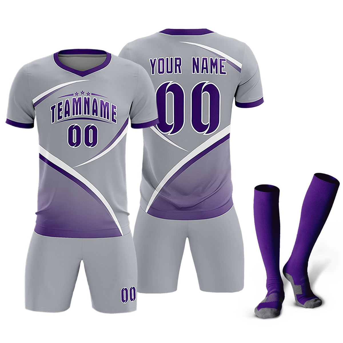 Custom Gray Purple Color Block Training Uniform For Men Football Kits Jersey