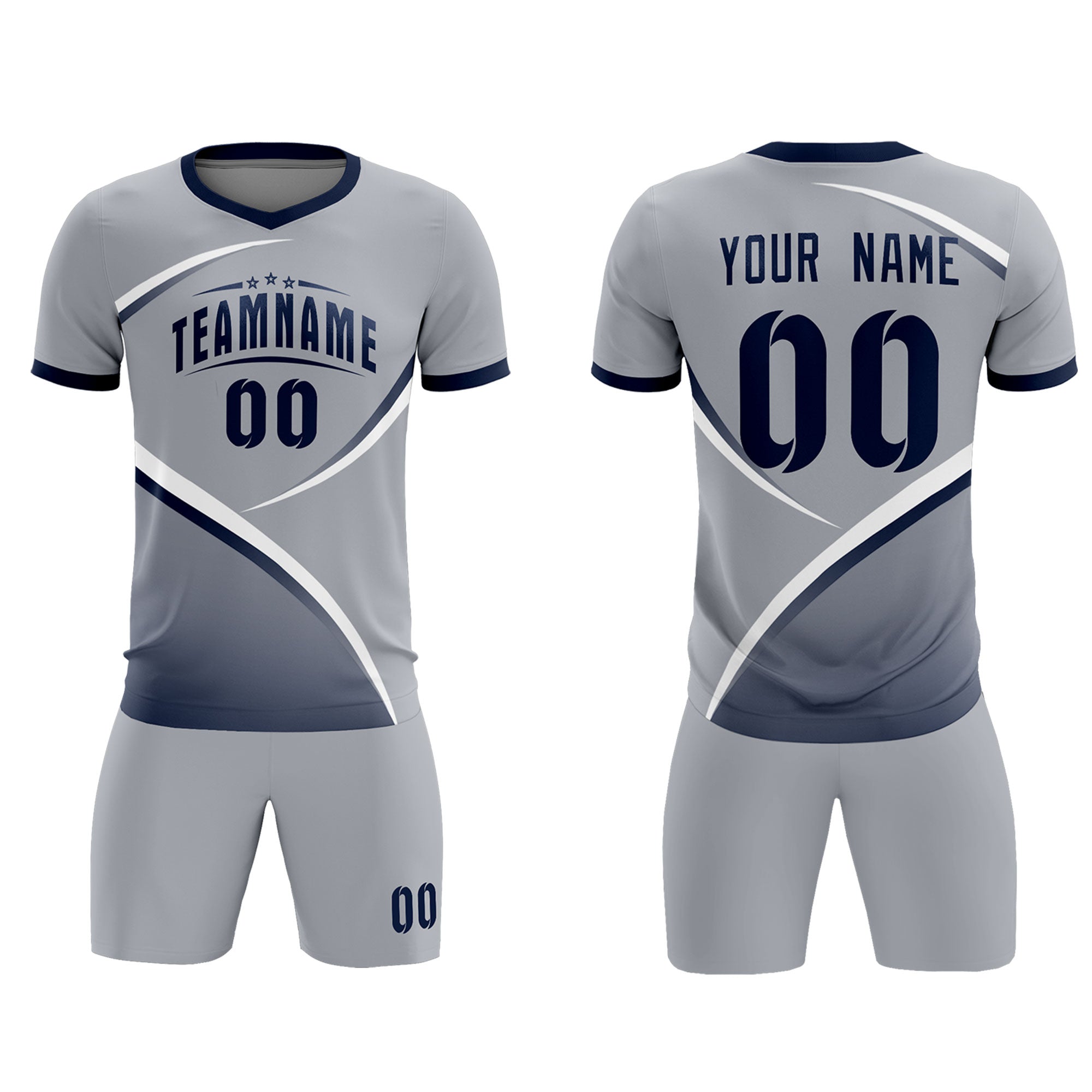 Custom Gray Navy Color Block Training Uniform For Men Soccer Sets Jersey
