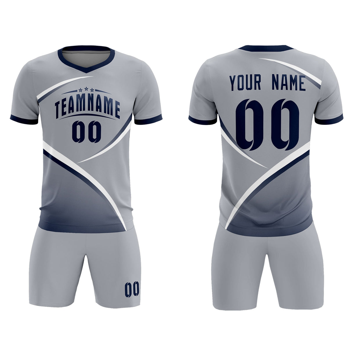 Custom Gray Navy Color Block Training Uniform For Men Football Kits Jersey