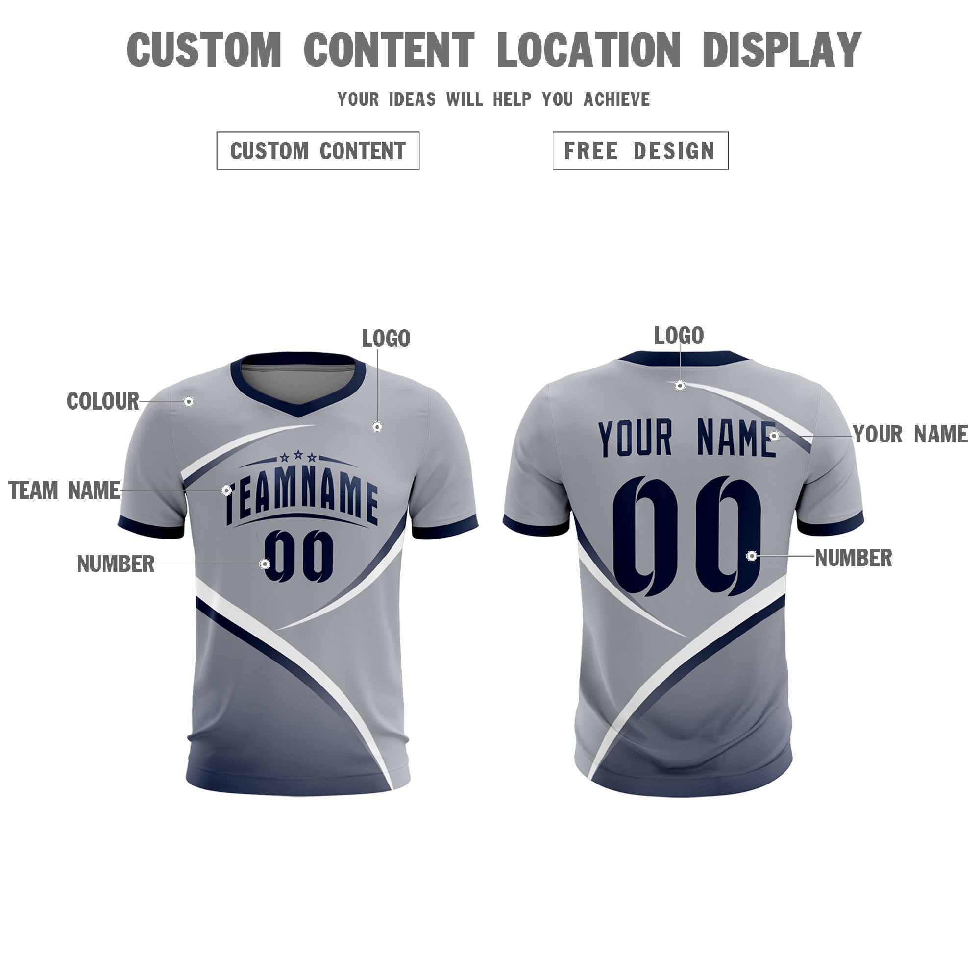 Custom Gray Navy Color Block Training Uniform For Men Soccer Sets Jersey