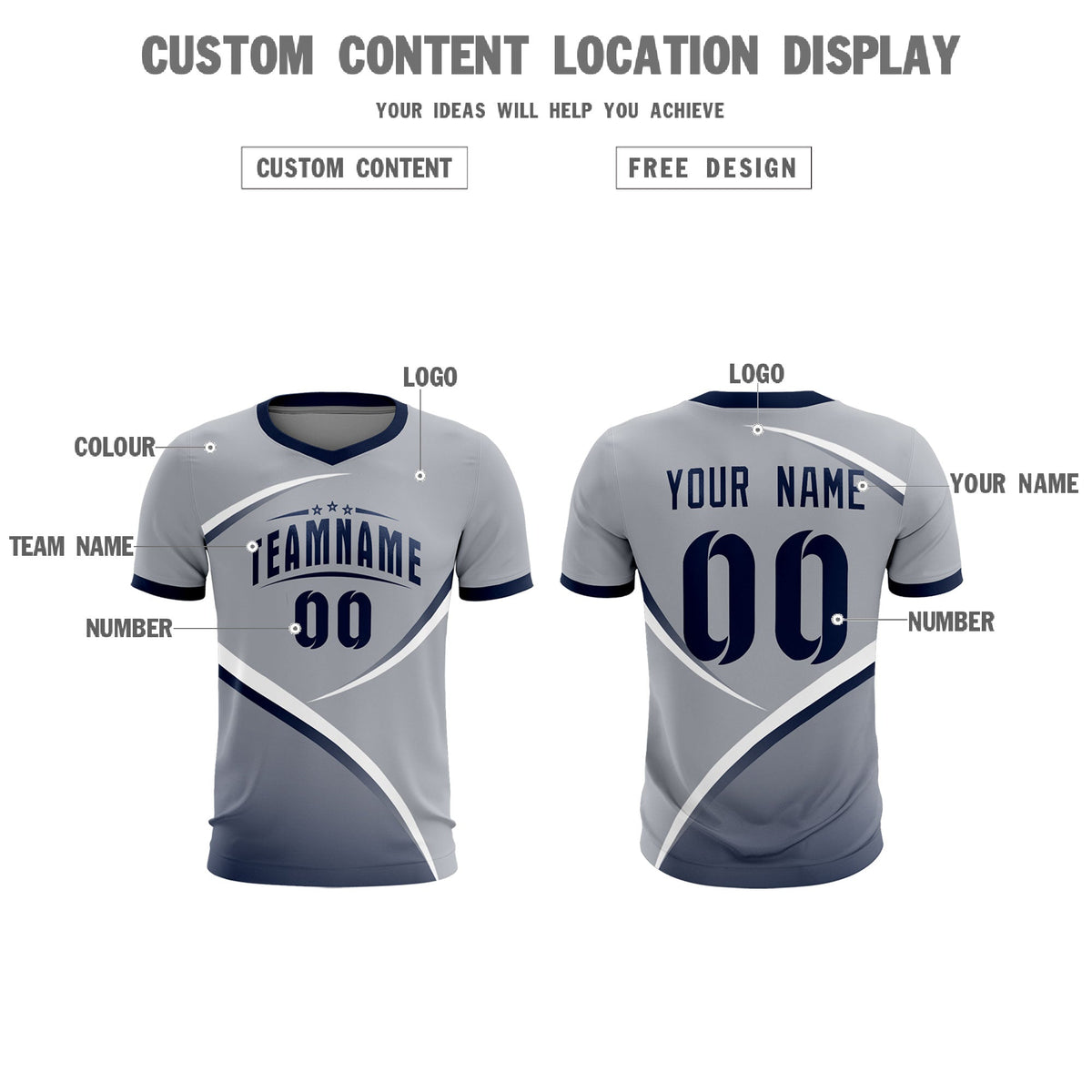 Custom Gray Navy Color Block Training Uniform For Men Football Kits Jersey