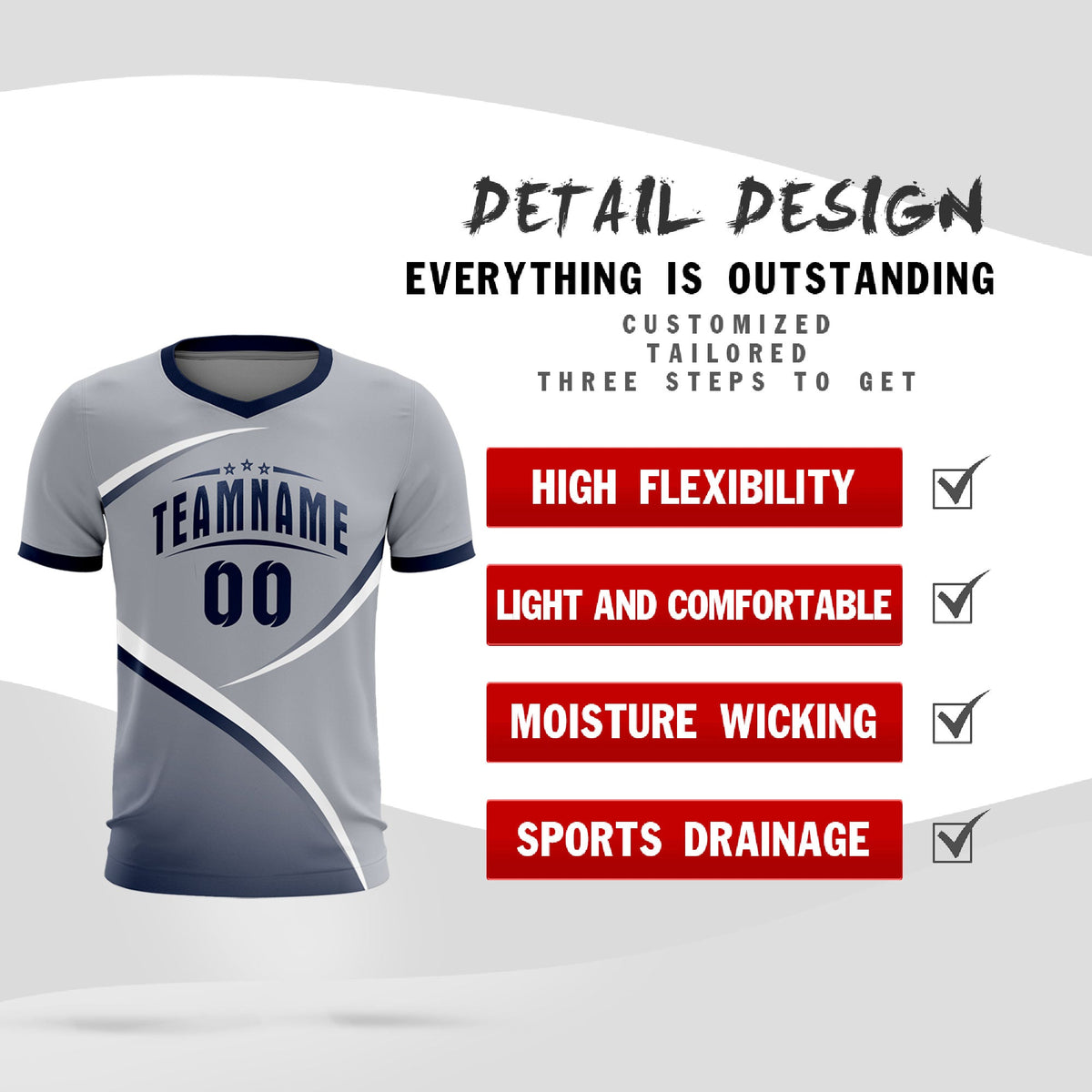 Custom Gray Navy Color Block Training Uniform For Men Football Kits Jersey