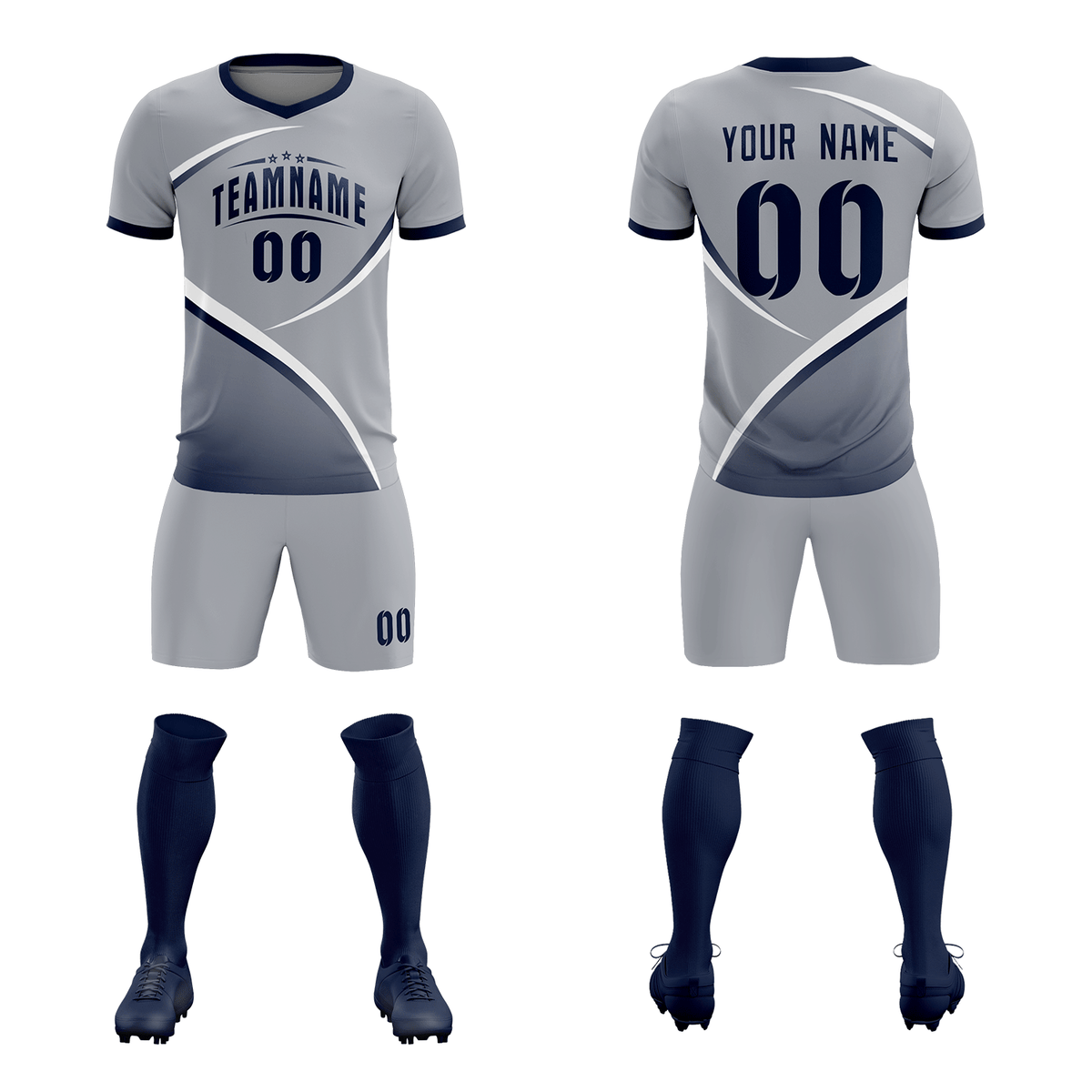 Custom Gray Navy Color Block Training Uniform For Men Football Kits Jersey
