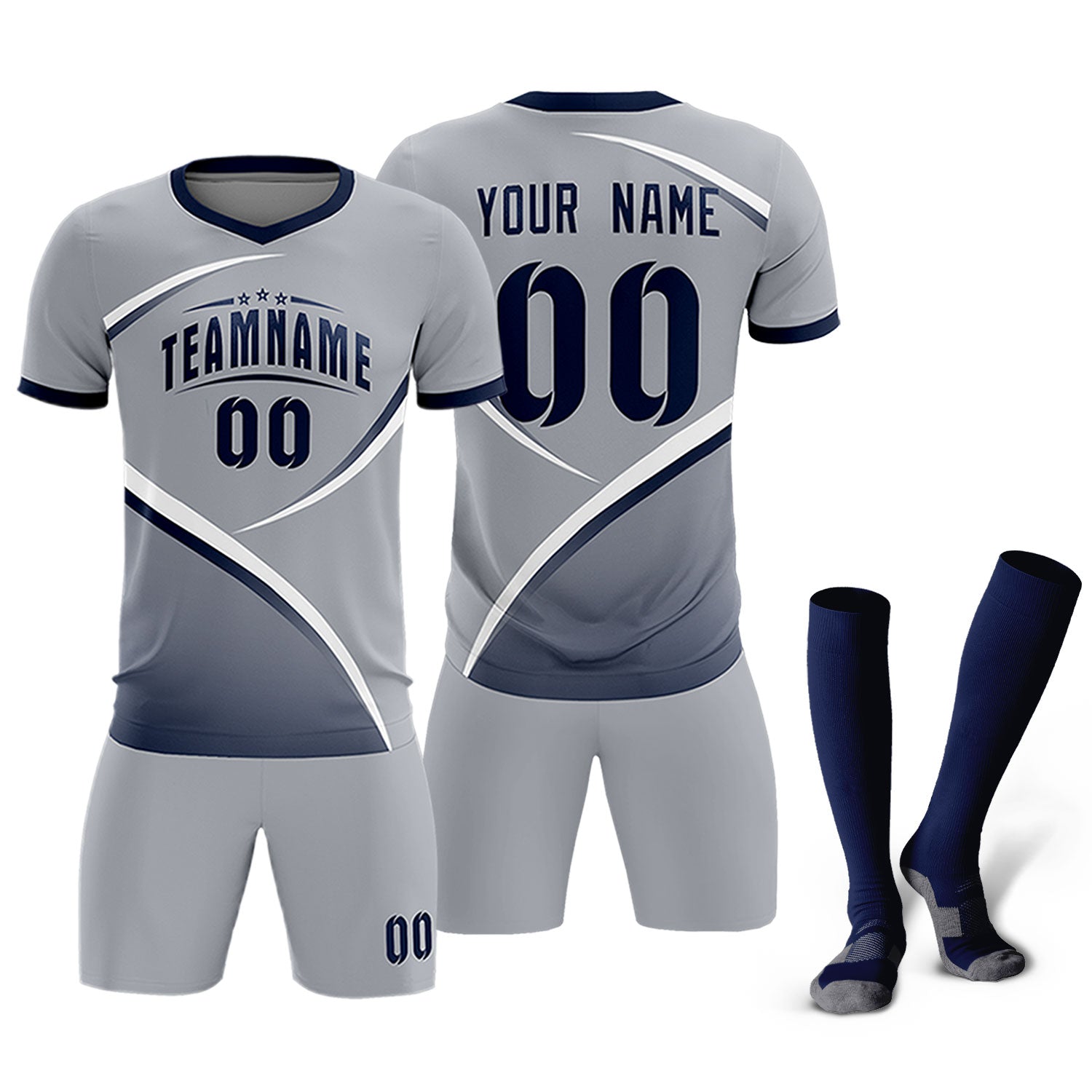 Custom Gray Navy Color Block Training Uniform For Men Soccer Sets Jersey