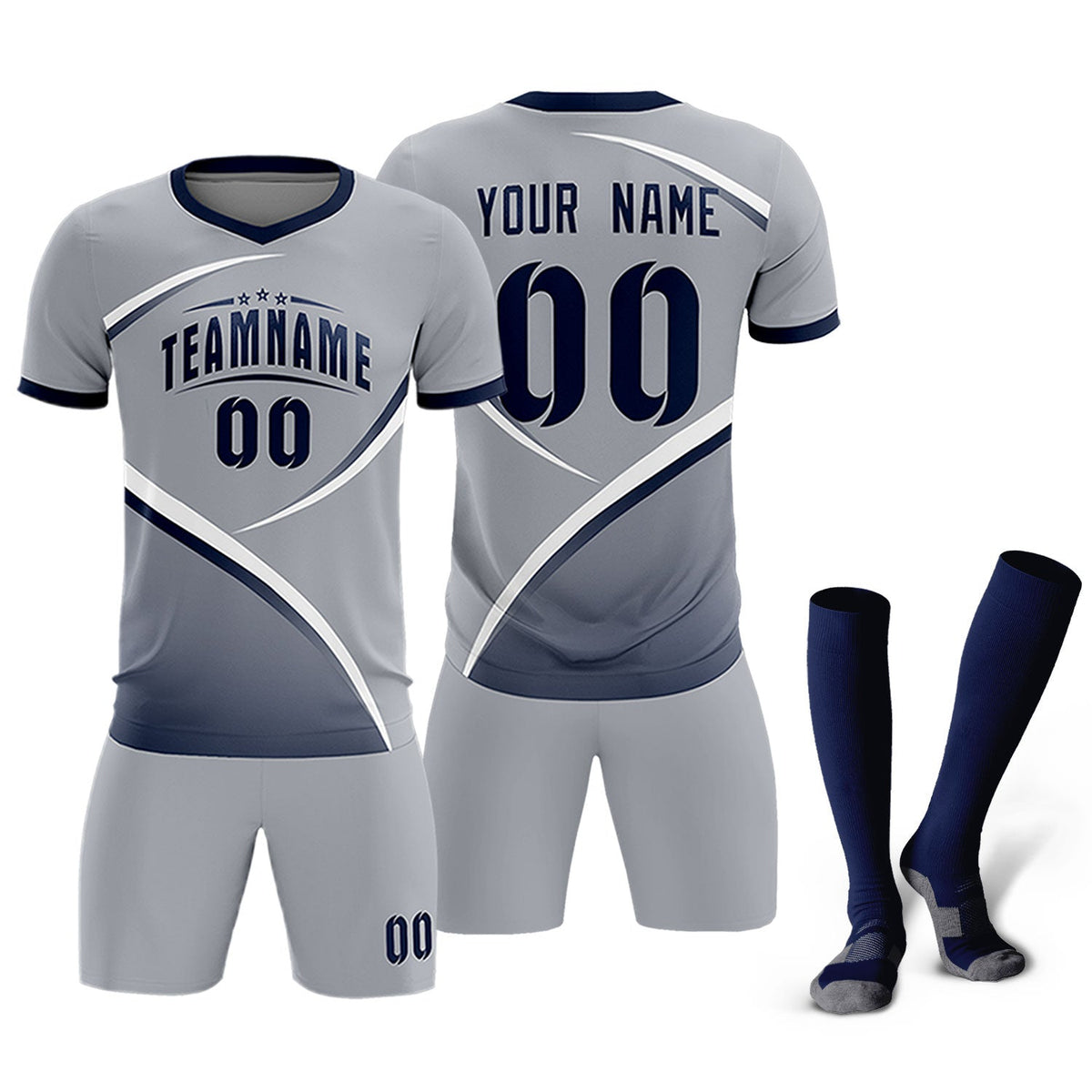 Custom Gray Navy Color Block Training Uniform For Men Football Kits Jersey