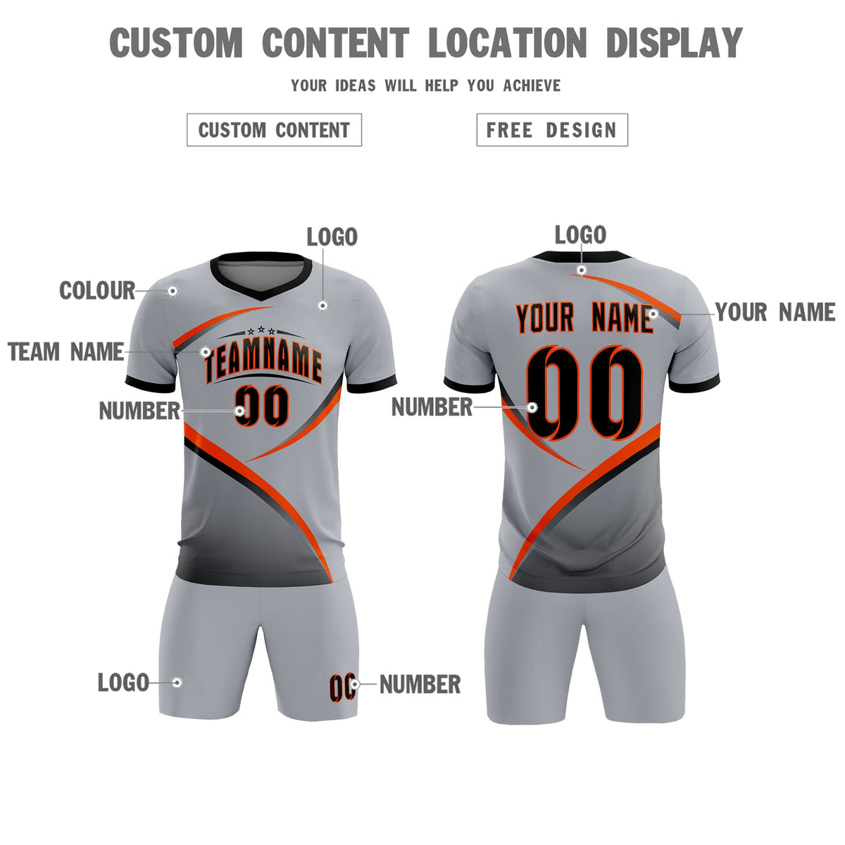 Custom Gray Black Color Block Training Uniform For Men Soccer Sets Jersey