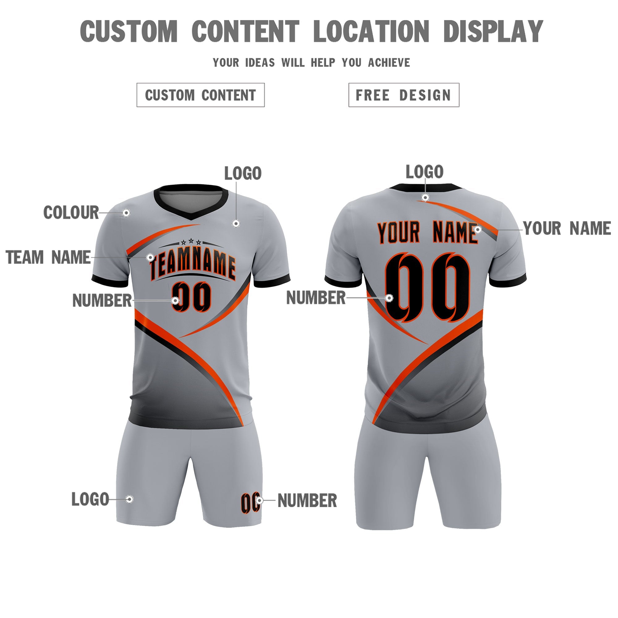Custom Gray Black Color Block Training Uniform For Men Soccer Sets Jersey
