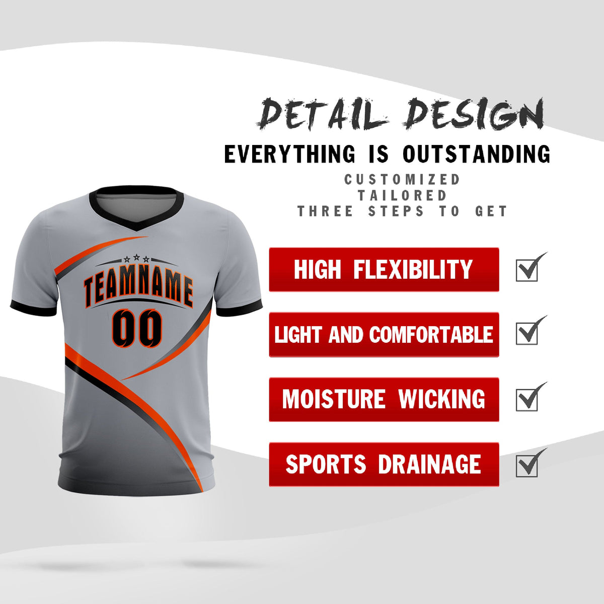 Custom Gray Black Color Block Training Uniform For Men Soccer Sets Jersey