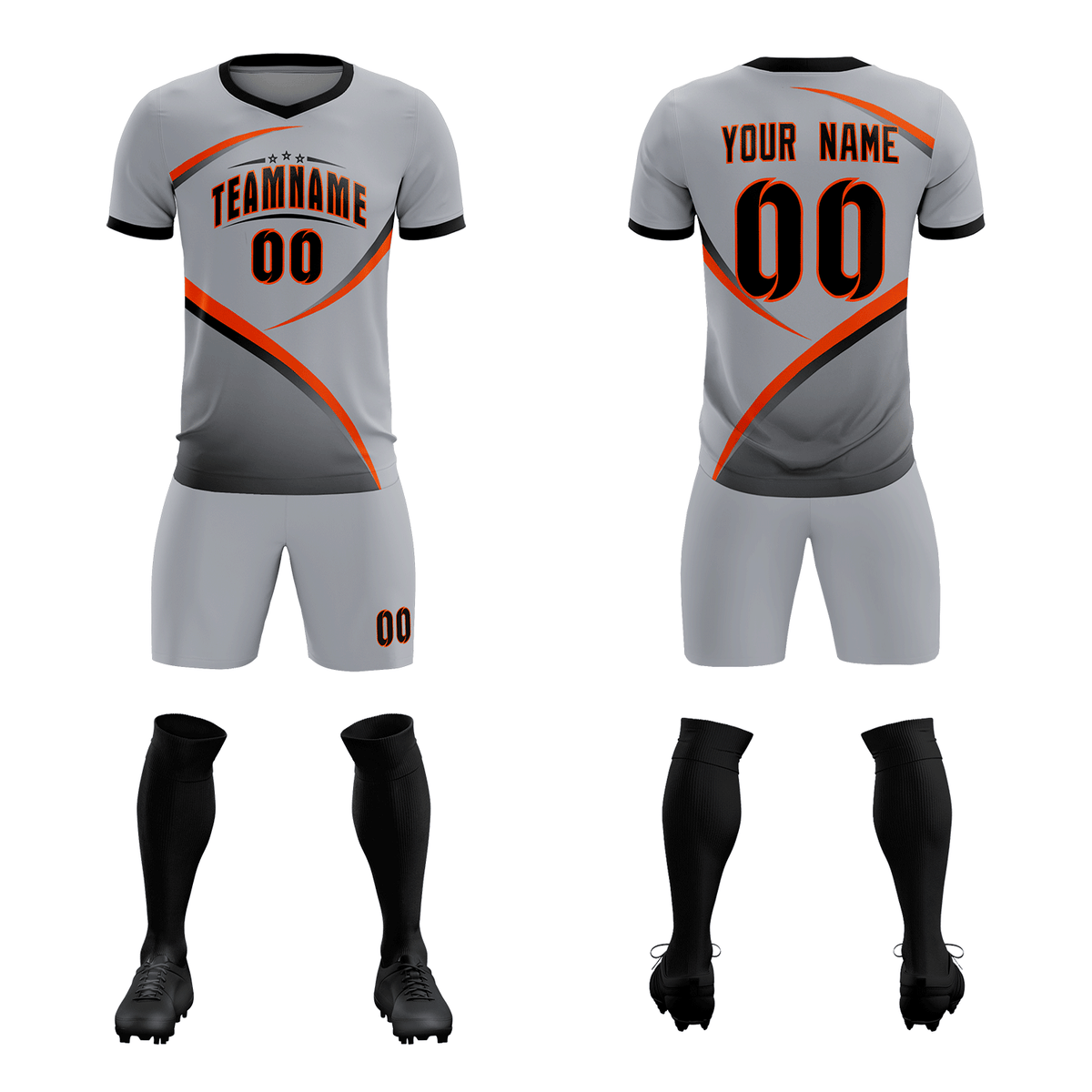 Custom Gray Black Color Block Training Uniform For Men Football Kits Jersey
