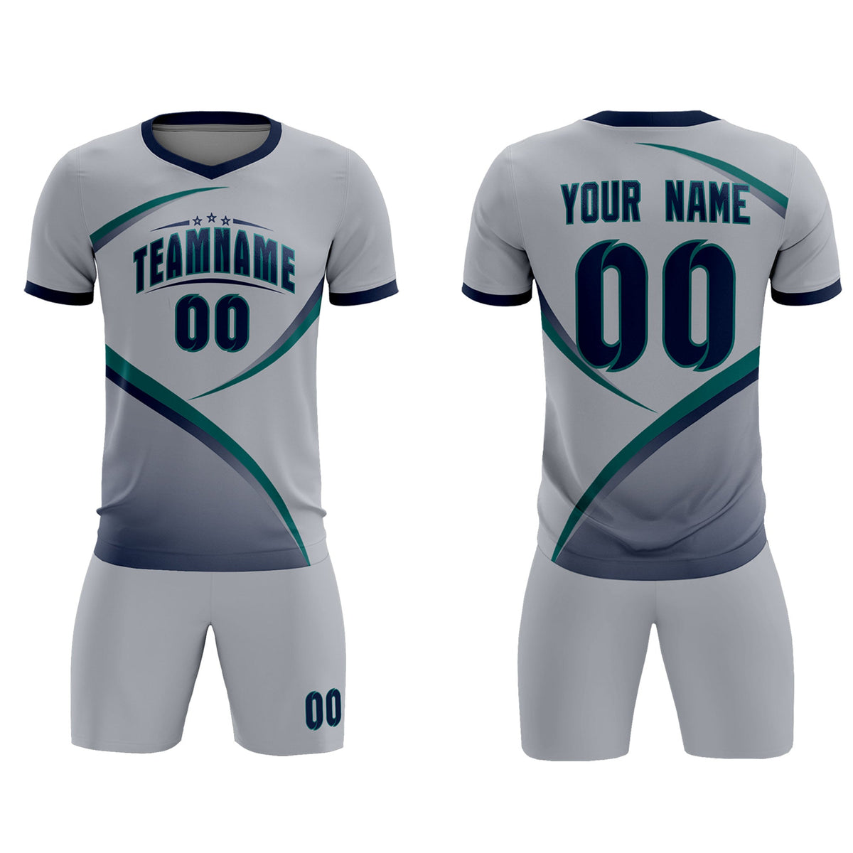 Custom Gray Navy Color Block Training Uniform For Men Soccer Sets Jersey