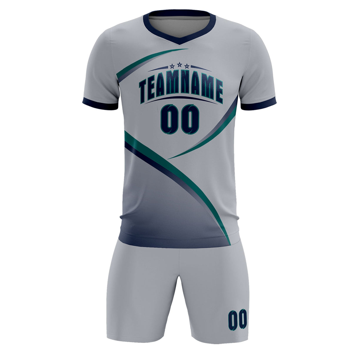 Custom Gray Navy Color Block Training Uniform For Men Soccer Sets Jersey