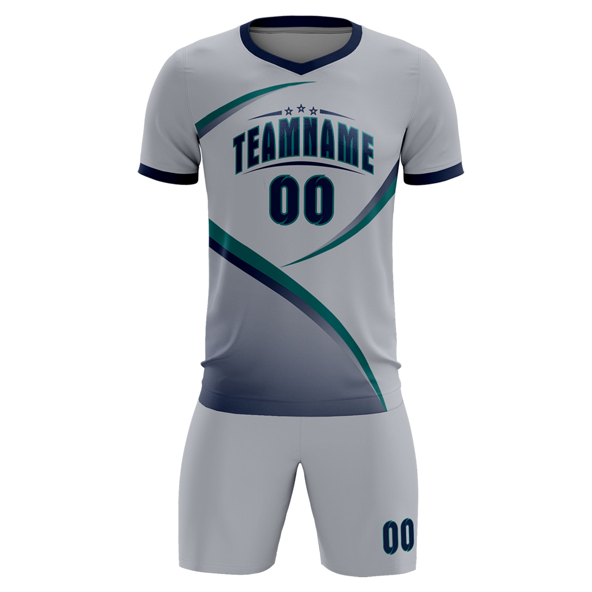 Custom Gray Navy Color Block Training Uniform For Men Soccer Sets Jersey