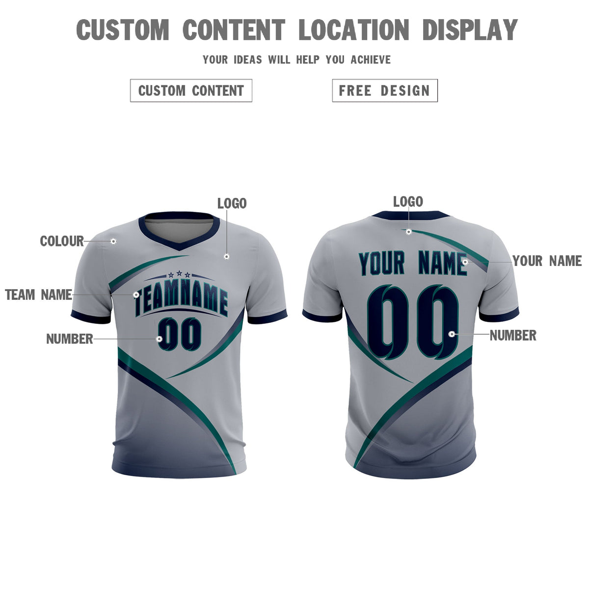 Custom Gray Navy Color Block Training Uniform For Men Football Kits Jersey