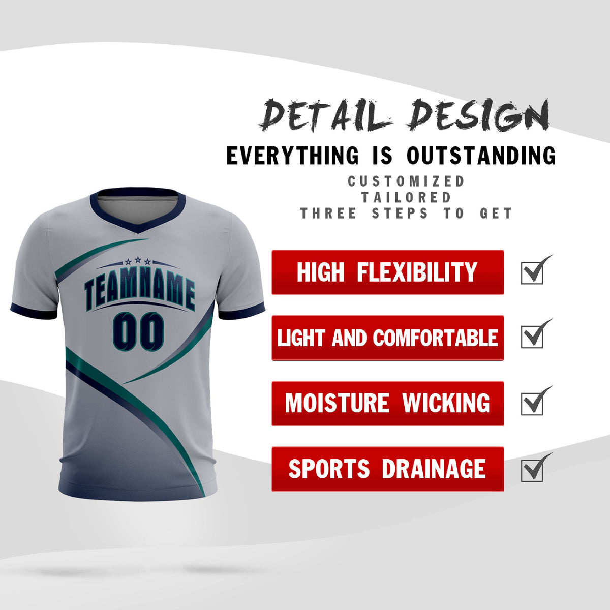 Custom Gray Navy Color Block Training Uniform For Men Football Kits Jersey