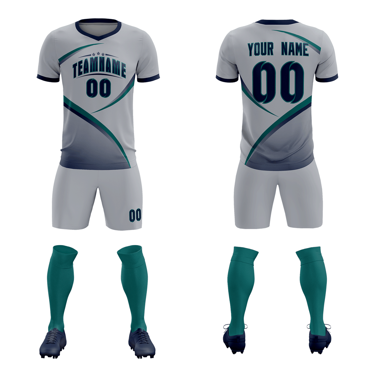 Custom Gray Navy Color Block Training Uniform For Men Football Kits Jersey