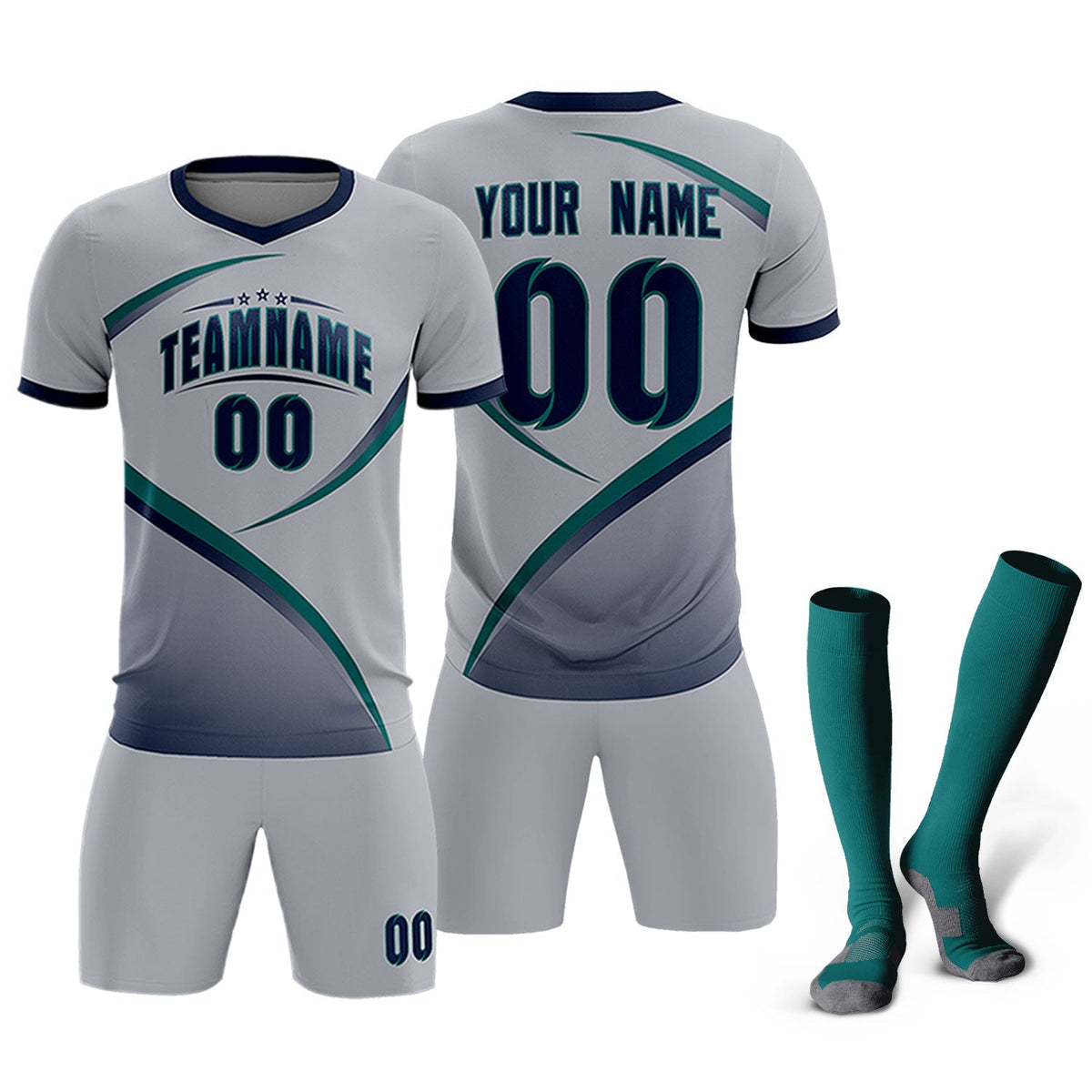 Custom Gray Navy Color Block Training Uniform For Men Football Kits Jersey