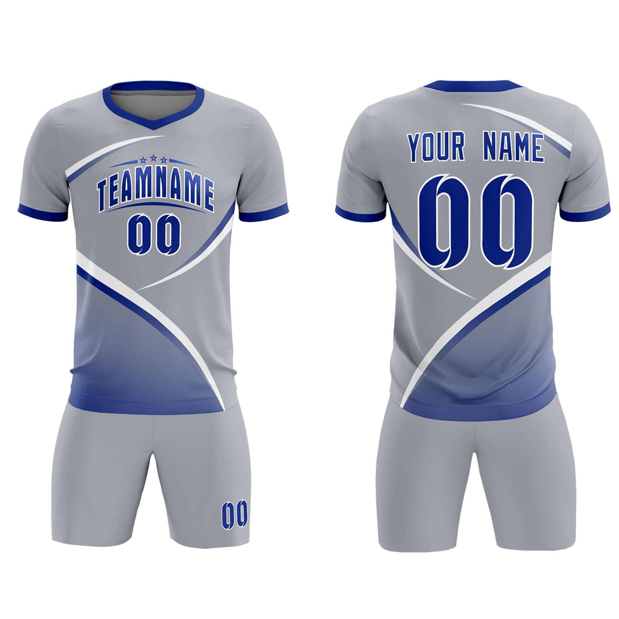 Custom Gray Royal Color Block Training Uniform For Men Soccer Sets Jersey