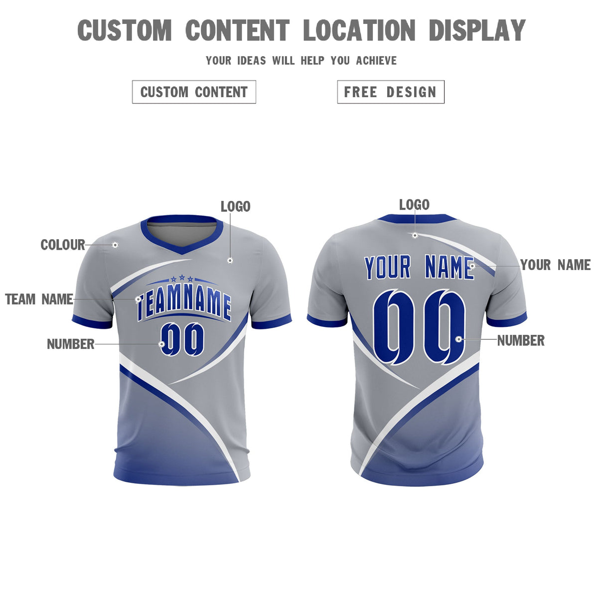 Custom Gray Royal Color Block Training Uniform For Men Football Kits Jersey