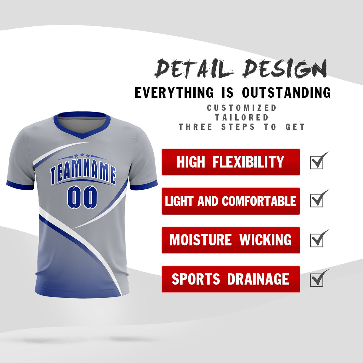 Custom Gray Royal Color Block Training Uniform For Men Football Kits Jersey